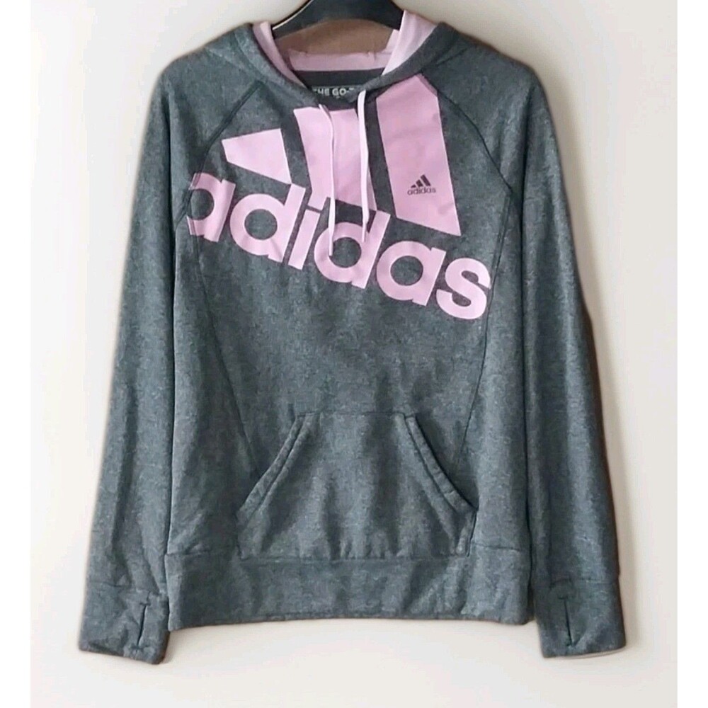 Adidas Womens Medium Gray Pink Go To Hoodie Pullover Comfy Activewear School